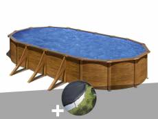 Kit piscine acier aspect bois gré pacific ovale 7,44