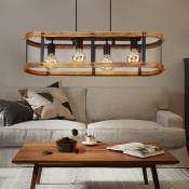 Lampe suspendue Lampe en bois Lampe de table à manger à 4 flammes avec cadre en bois, aspect treillis, rustique, brun noir, E27, LxlxH 80x20x120 cm