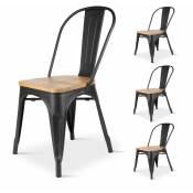 Lot de 4 chaises en métal noir mat avec assise en bois clair - Style industriel - Kosmi