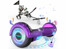 Mega motion hoverboard violet + kart camouflage pour enfants, hoverboard à deux roues de 6,5 pouces avec haut-parleur bluetooth, gokart gyropode avec