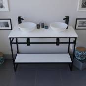 Meuble salle de bain 120 cm avec deux vasques à poser STRUCTURA- Blanc - Blanc