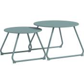 Outsunny - Lot de 2 tables basses gigognes de jardin métal époxy bleu - Bleu