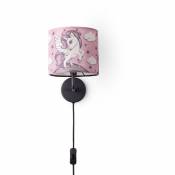 Paco Home - Lampe Enfant Applique Avec Interrupteur ∅18 cm Licorne Arc-En-Ciel Câble 3 m E14 Rose (Ø18cm), Lampe murale - Noir
