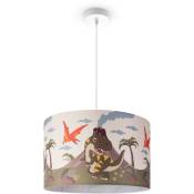 Paco Home - Suspension Chambre Enfant Plafonnier Abat-Jour Tissu Rond Jungle Lampe à suspension - Blanc, Design 3 (Ø45,5 cm)