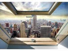 Papier peint intissé panoramique 3d new york fenêtre 368x254 cm chambre salon photo non tissé muraux trompe l'oei