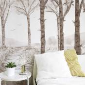 Papier peint panoramique paysage forêt de bouleau brun 450x250cm