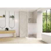 Paroi de douche fixe smart Design solo largeur 1,10m hauteur 1,98m profilé blanc verre transparent renfort Mât sol/plafond