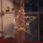 Poinsettia cuivre décoration de Noël étoile grillage étoile de l'Avent salon, métal, piles, 15x led, LxPxH 26x5x25 cm