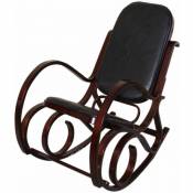 Rocking-chair fauteuil à bascule M41, imitation noyer, cuir Patchwork, noir