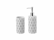 Set salle de bain motifs géométriques - distributeur savon + verre