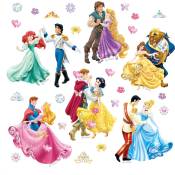 Sticker mural Princesses - 30 x 30 cm de Disney rose, jaune et bleu
