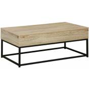 Sweeek - Table basse. loft. 1 plateau relevable. deux espaces de rangement. l 100 cm x l 55 cm x h 40.5 cm - Naturel