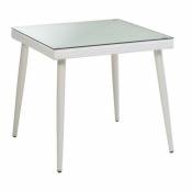 Table carrée en polyarattan blanc crème avec verre 90x90x77h cm