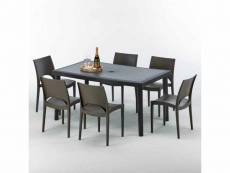Table rectangulaire et 6 chaises poly rotin colorées