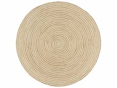 Tapis fait à la main jute avec design de spirale blanc 120 cm dec023512