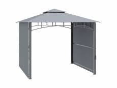 Tonnelle pavillon de jardin 3x3 m avec double toit pour ventilation auvents réglables structure en métal tissu polyester gris