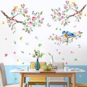 Un lot de stickers muraux branches de fleurs oiseaux autocollant sticker mural pour salon chambre d'enfant cuisine carrelage adulte ado