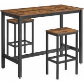 Vasagle - Lot Table et Chaises de Bar, Table Haute avec 2 Tabourets de Style Industriel, pour Cuisine, Salle à Manger, Salon, Marron