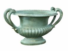 Vase avec poignées en fonte finition verte antique