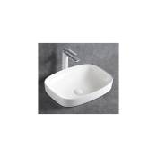 Vasque à poser ou à encastrer en céramique sanitaire KW8083 - 50 x 38 x 14 cm - couleur sélectionnable Blanc brillant, Avec couvercle suppl. blanc