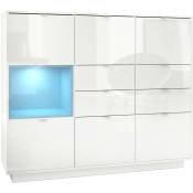Vladon - Buffet haut Metro V2 Cabinet Commode Blanc haute brillance insert coloré - Insertion en Turquoise haute brillance avec éclairage led