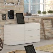 Web Furniture - Buffet salon cuisine armoire 3 tiroirs blanc brillant Metis Three
