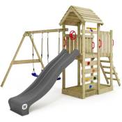 Wickey - Aire de jeux Portique bois MultiFlyer Toit en bois avec balançoire et toboggan Maison enfant exterieur avec bac à sable, échelle d'escalade