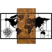 World Map With Compass - Noyer Noir - Accessoire mural en bois décoratif