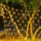 96 LEDs Filet Lumineuse Nettes Extérieure, 1.5M x 1.5M Guirlande Solaire Etanche Prise Courant,Jardin Patio Clôture, Blanc Chaud - white - Ahlsen