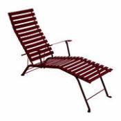 Chaise longue pliable inclinable Bistro métal rouge cerise noire / Accoudoirs - Fermob rouge en métal