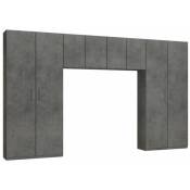Ensemble de rangement pont 4 portes gris béton largeur 370 cm - gris
