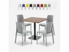 Ensemble table bois métal 90x90cm horeca 4 chaises empilables bar restaurant yanez