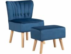 Fauteuil velours de salon pieds en bois hévéa avec repose-pieds, fauteuil d'appoint scandinave design moderne avec coussin en éponge, charge 120kg pou