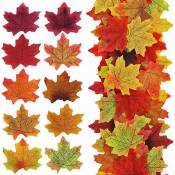 Feuilles d'érable artificielles, 100 pièces de fausses feuilles d'automne mélangées de feuilles colorées d'automne pour les mariages, le scrapbooking
