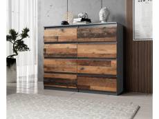 FURNIX commode/ meuble de rangement Arenal avec 8 tiroirs 119 x 35 x 100 cm anthracite(gris)/ vieux bois style moderne