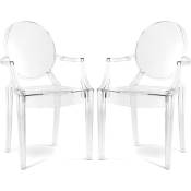 Ghost Style - Lot de 2 chaises de salle à manger transparentes - Design avec accoudoirs - Louis xiv Transparent - pc, Plastique - Transparent