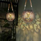 Globo - Lampe solaire suspension lumière décoration de jardin led jardin rond extérieur table lumineuse suspension en forme de boule, métal cuivre