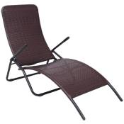 Helloshop26 - Transat chaise longue bain de soleil lit de jardin terrasse meuble d'extérieur 61 x 147 x 95 cm pliable rotin synthétique marron