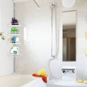 Hofuton Etagère d'angle • télescopique • 4 tablettes • blanc • 254 à 304 cm • avec porte-serviette Salle de bain, douche, étagère réglable