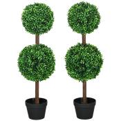 HOMCOM Lot de 2 arbres buis artificiel double boules avec tronc et pot inclus - hauteur 90 cm vert