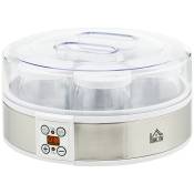 HOMCOM Yaourtière 7 pots de 180ml machine à yaourt électrique en acier inoxydable thermostat réglable 24 x 24 x 13 cm blanc