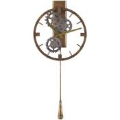 Horloge Murale en Métal Doré et Argenté Ronde 30 cm de Diamètre avec Pendule Accessoire Déco pour Salon Cuisine ou Salle à Manger Industrielle