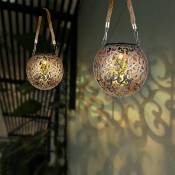 Lampe solaire suspension lumière décoration de jardin led jardin rond extérieur table lumineuse suspension en forme de boule, métal cuivre argent, 1x