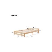 L&h-cfcahl - 200x140cm Lit Solide lit en bois massif Lit futon en bois massif naturel Lit en avec tête de lit et sommier à lattes,naturel l&h