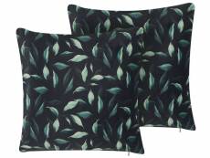 Lot de 2 coussins en velours avec motif feuilles 45 x 45 cm vert et noir toadflax 307809