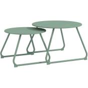 Lot de 2 tables basses gigognes de jardin métal époxy vert - Vert