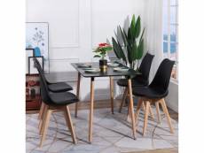 Lot de 4 chaises de cuisine en a manger design contemporain scandinave pieds bois de chene - noir