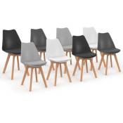 Lot de 8 chaises scandinaves sara mix color blanc x2, gris clair x2, gris foncé x2, noir x2 - Multicolore