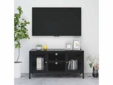 Meuble tv noir 105x35x52 cm acier et verre