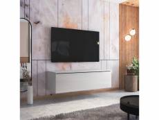 Meuble tv - skylara - 140 cm - blanc mat / blanc brillant